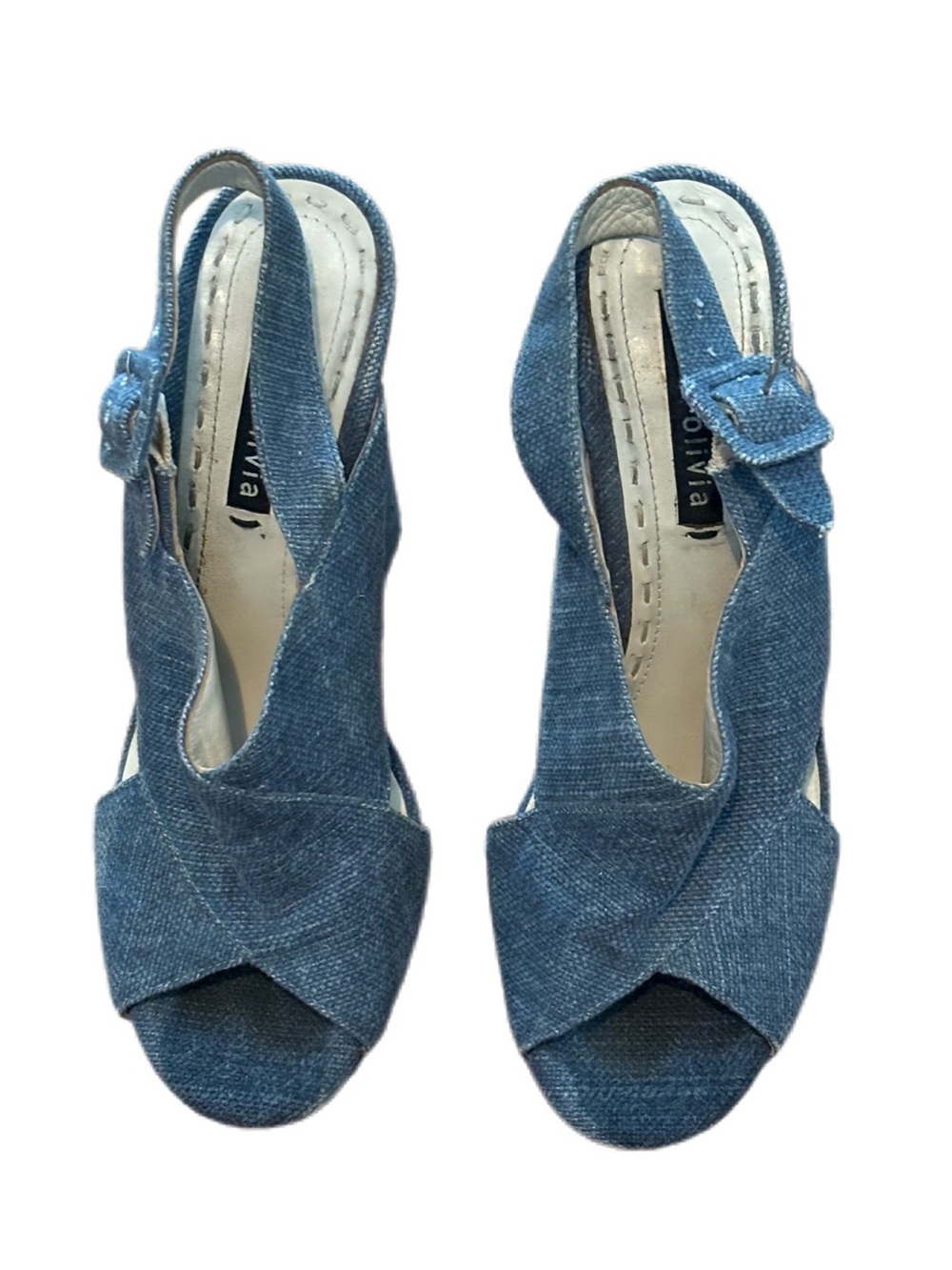 Alice + Olivia Larissa Denim Platform Block Heel Slingback Sandals Size 37